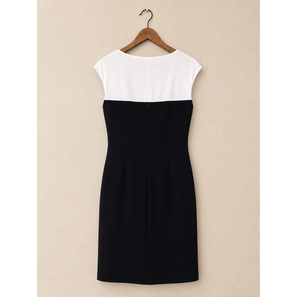 Ralph Lauren Silky Black & White Fitted Dress Size 6 Side Slit Classic Money LBD - Picture 3 of 3